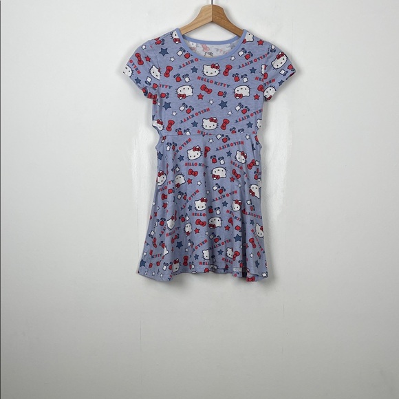 Hello Kitty Sanrio Short Sleeve Open Sides Girl's M Allover Print Blue Dress - Picture 1 of 9